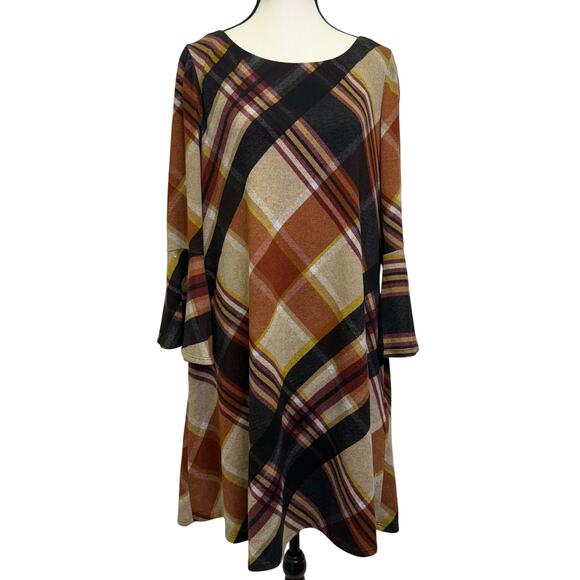 Jessica Howard Plaid Bell Sleeve Dress XL with Pockets – Fall Autumn Colors - Picture 1 of 10